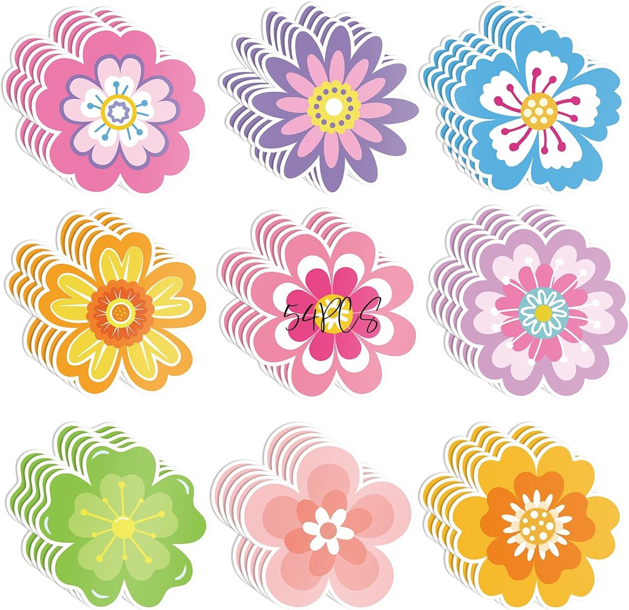 54-Pc Spring Flower Paper Cutouts – Double-Printed Flowers for Classroom, Bulletin Board & Spring Decor